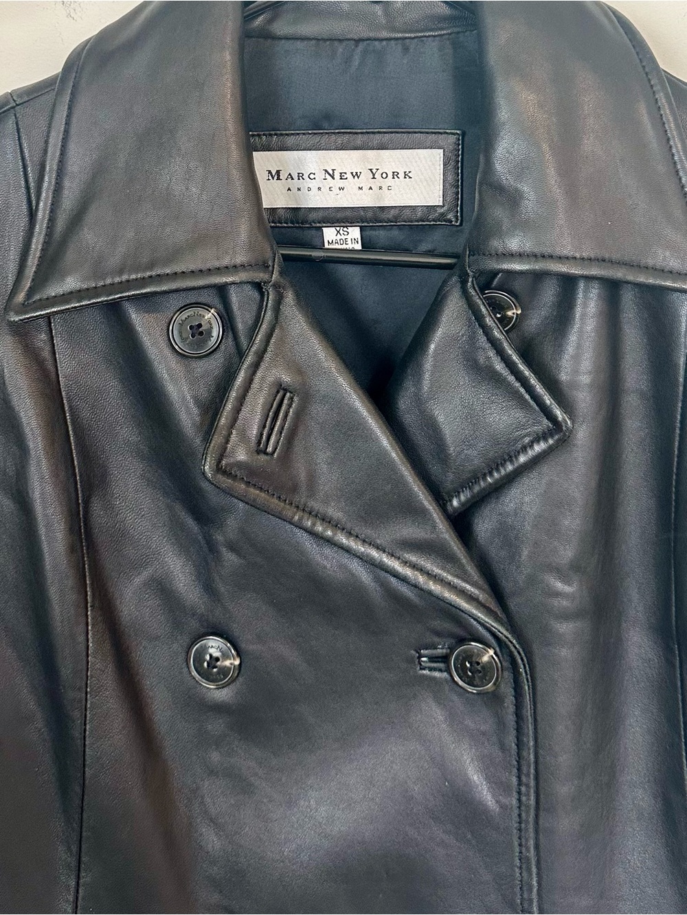 Vintage Marc New York Andrew Marc Black Leather Double-Breasted Coat - Size: XS - Picture 3 of 9